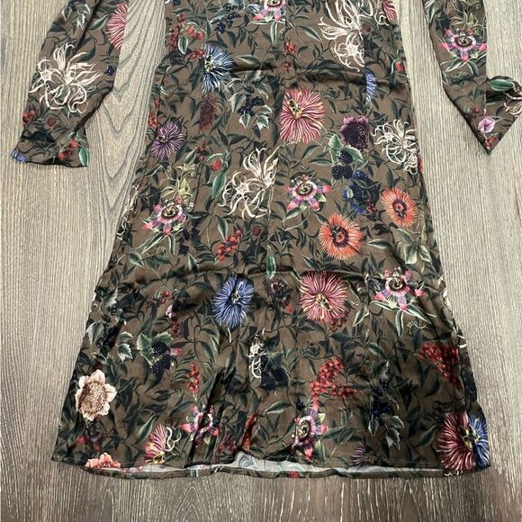 Momoni Midi Dress Long Sleeve Silk Blend Floral Print Tan Multicolor Size 40 - Picture 9 of 10